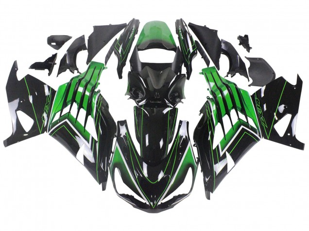 Carenados Moto Kawasaki ZX14R ZZR1400 2012-2024 - Verde Negro Brillante Raya Fábrica