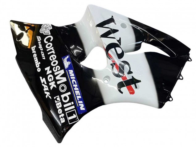 Carenados Moto Kawasaki ZX6R 2000-2002 - Negro Brillante Blanco West Michelin Fábrica