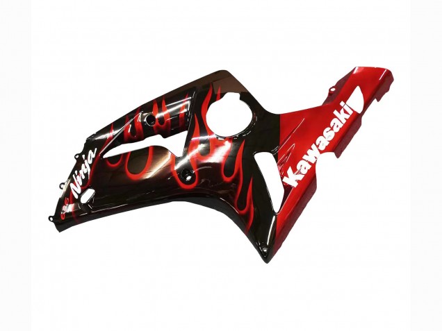 Carenados Moto Kawasaki ZX6R 2003-2004 - Negro Brillante Rojo Llama Fábrica