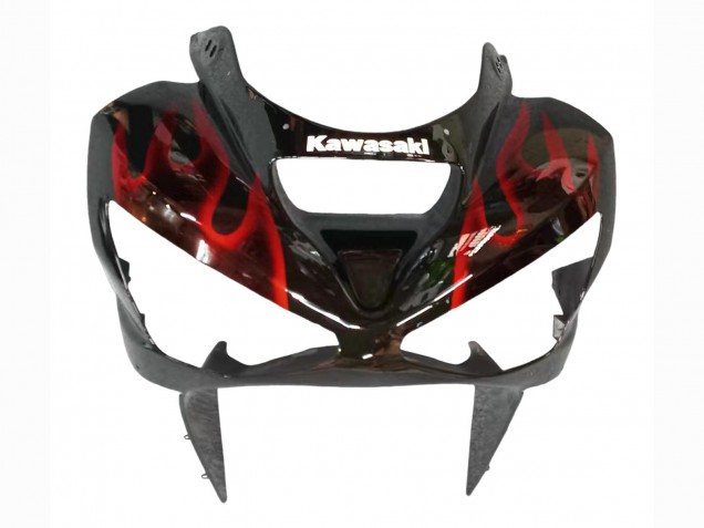 Carenados Moto Kawasaki ZX6R 2003-2004 - Negro Brillante Rojo Llama Fábrica