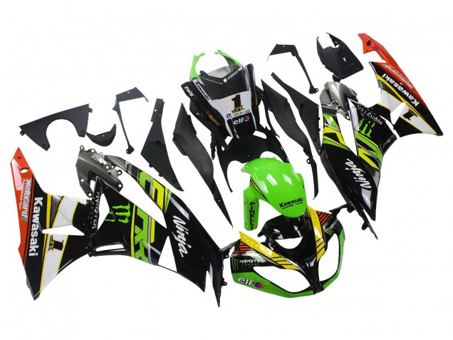 Carenados Moto Kawasaki ZX6R 2009-2012 - Verde Negro Brillante Amarillo Blanco Rojo Elf Monstruo Fábrica