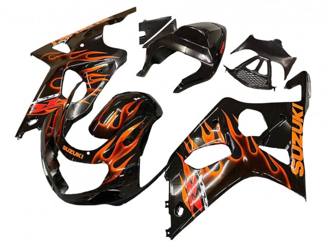 Carenados Moto Suzuki GSXR1000 2000-2002 - Negro Brillante Naranja Llama Fábrica