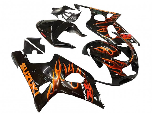 Carenados Moto Suzuki GSXR1000 2000-2002 - Negro Brillante Naranja Llama Fábrica