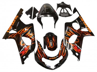 Carenados Moto Suzuki GSXR1000 2000-2002 - Negro Brillante Naranja Llama Fábrica