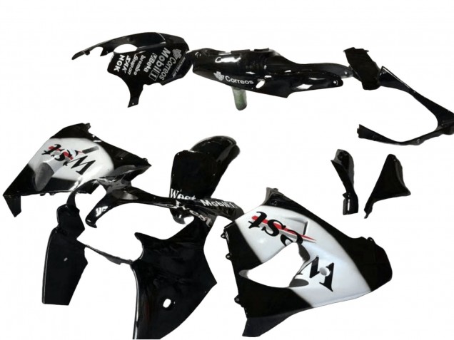 Carenado Moto Kawasaki ZX9R 2000-2001 - Negro Brillante Blanco West Fábrica