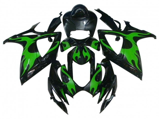 Carenados Moto Suzuki GSXR 600 / GSXR 750 2004-2005 - Negro Brillante Verde Llama Fábrica