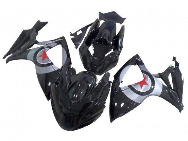 Carenados Moto Suzuki GSXR 600 / GSXR 750 2004-2005 - Negro Brillante Plata Rojo Estrella Fábrica