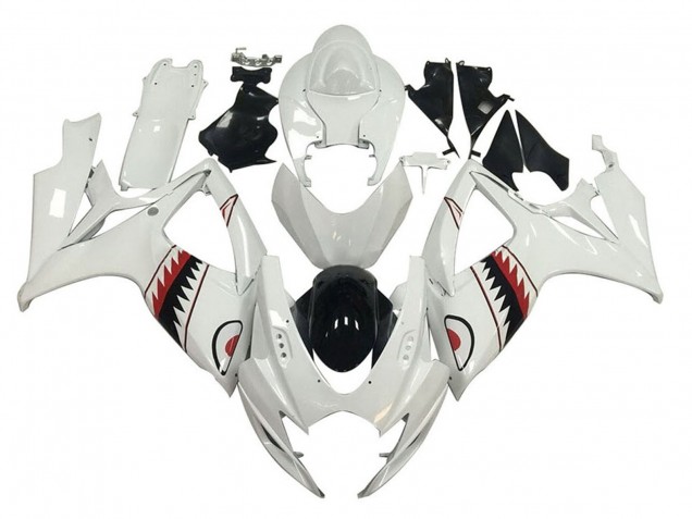 Carenados Moto Suzuki GSXR 600 / GSXR 750 2006-2007 - Blanco Rojo Negro Tiburón Fábrica
