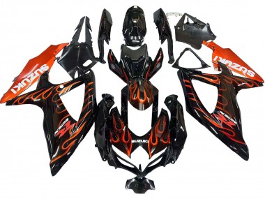 Carenados Moto Suzuki GSXR 600 / GSXR 750 2008-2010 - Negro Brillante Naranja Llama Fábrica