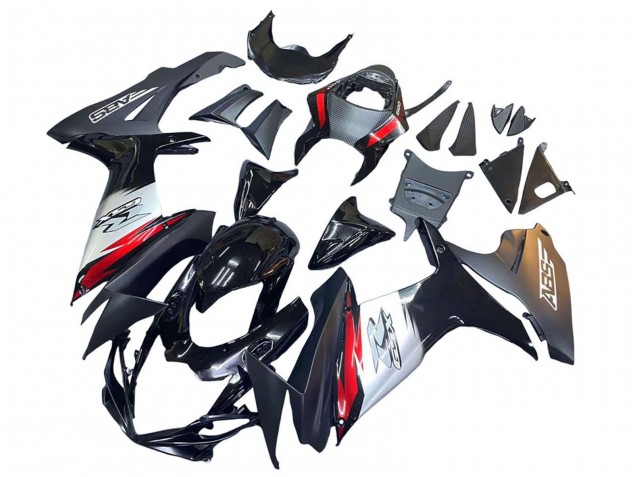 Carenados Moto Suzuki GSXR 600 / GSXR 750 2011-2024 - Negro Brillante Falsificado FibraCarbono Plata Rojo Fábrica