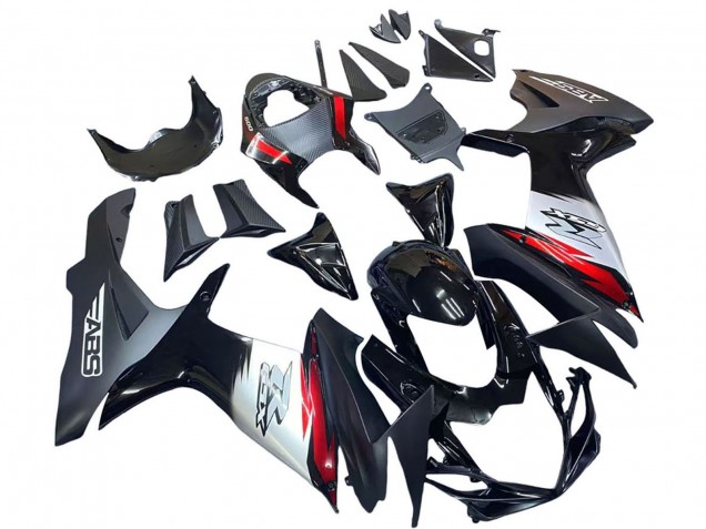 Carenados Moto Suzuki GSXR 600 / GSXR 750 2011-2024 - Negro Brillante Falsificado FibraCarbono Plata Rojo Fábrica