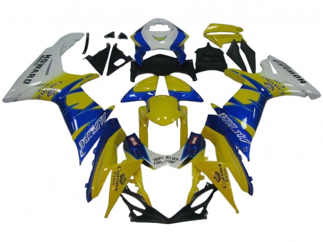 Carenados Moto Suzuki GSXR 600 / GSXR 750 2011-2024 - Blanco Amarillo Azul Alstare Corona Extra Fábrica