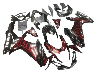 Carenados Moto Suzuki GSXR 600 / GSXR 750 2011-2024 - Negro Brillante Rojo Llama Fábrica