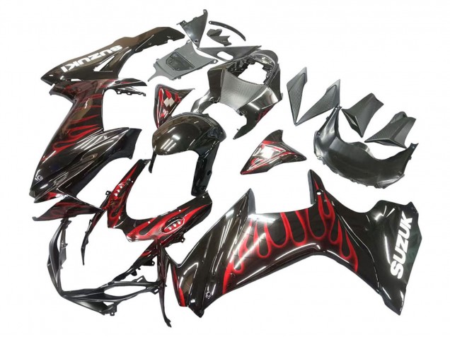 Carenados Moto Suzuki GSXR 600 / GSXR 750 2011-2024 - Negro Brillante Rojo Llama Fábrica
