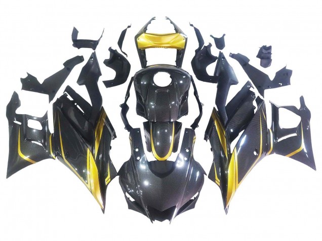 Carenados Moto Yamaha YZF R3/R25 2019-2021 - Oro Negro FibraCarbono Fábrica
