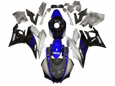 Carenado Moto Yamaha YZF R3/R25 2022-2024 - Plata Azul Negro FibraCarbono Estilo Fábrica