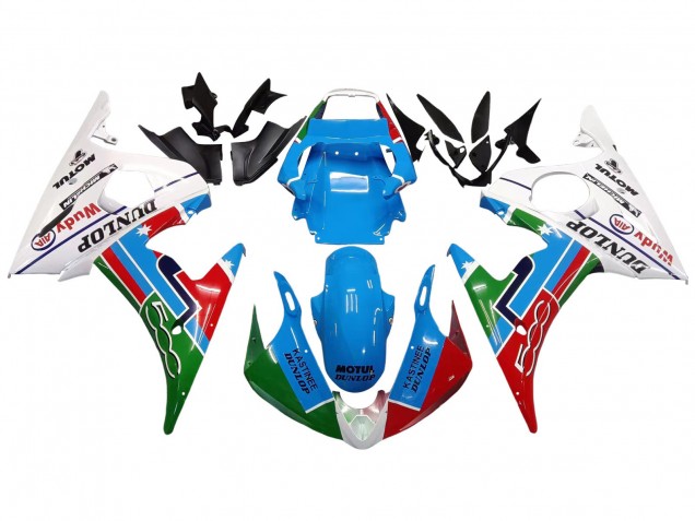 Carenados Moto Yamaha YZF R6 2003-2004 - Blanco Azul Verde Rojo Kastinee Dunlop Motul Fábrica