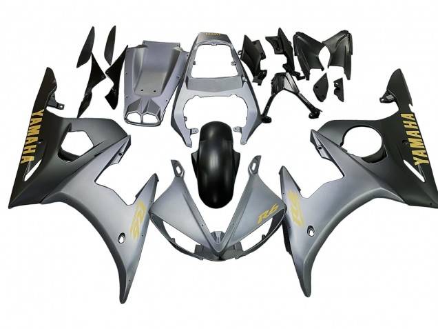 Carenados Moto Yamaha YZF R6 2003-2004 - Gris Mate Negro Mate Oro Calcomanías Fábrica