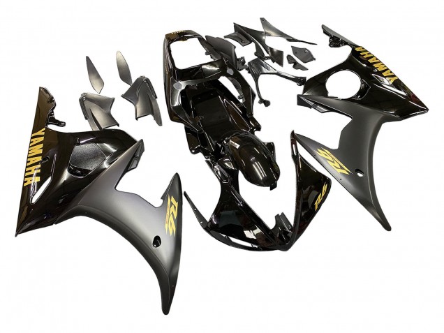 Carenados Moto Yamaha YZF R6 2003-2004 - Negro Brillante Negro Mate Oro Calcomanías Fábrica