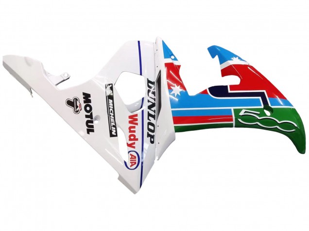 Carenados Moto Yamaha YZF 600 R6 2005 - Azul Claro Blanco Verde Rojo Kastinee Dunlop Motul Fábrica