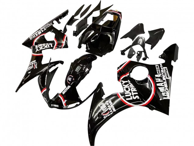 Carenados Moto Yamaha YZF 600 R6 2005 - Negro Brillante Blanco Lucky Strike Motul Fábrica