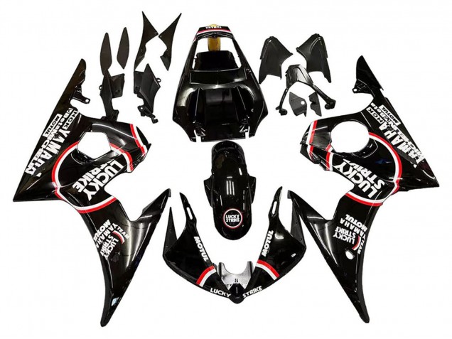 Carenados Moto Yamaha YZF 600 R6 2005 - Negro Brillante Blanco Lucky Strike Motul Fábrica