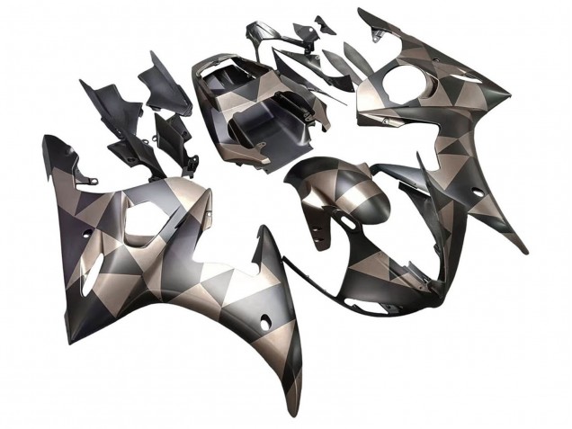 Carenados Moto Yamaha YZF 600 R6 2005 - Negro Mate Gris Geométrico Fábrica