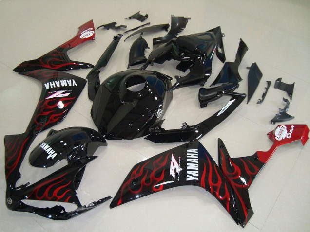 Carenados Moto Yamaha YZF R1 2007-2008 - Negro Brillante Rojo Llama Fábrica