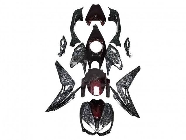 Carenados Moto Kawasaki Z1000 2014-2019 - Negro Rojo Falsificado FibraCarbono Fábrica