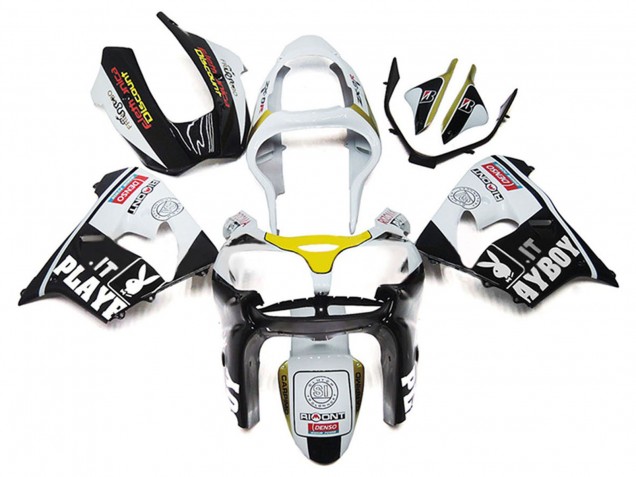 Carenados Moto Kawasaki ZX9R 2000-2001 - Blanco Amarillo Negro Brillante Playboy Fábrica