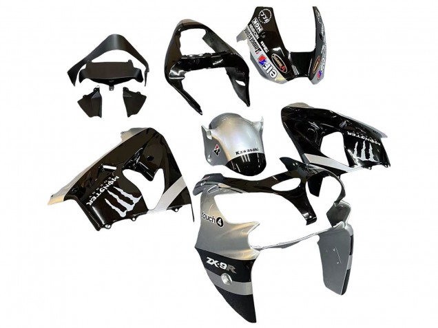 Carenados Moto Kawasaki ZX9R 2002-2003 - Plata Negro Brillante Monstruo Elf Fábrica
