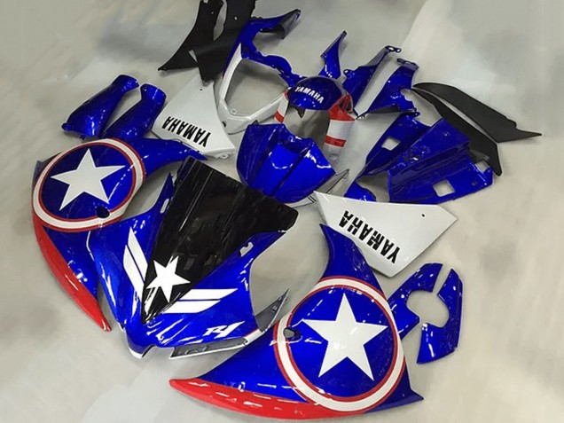 Carenados Moto Yamaha YZF R1 2009-2011 - Azul Blanco Rojo Negro Estrella Captain America Fábrica