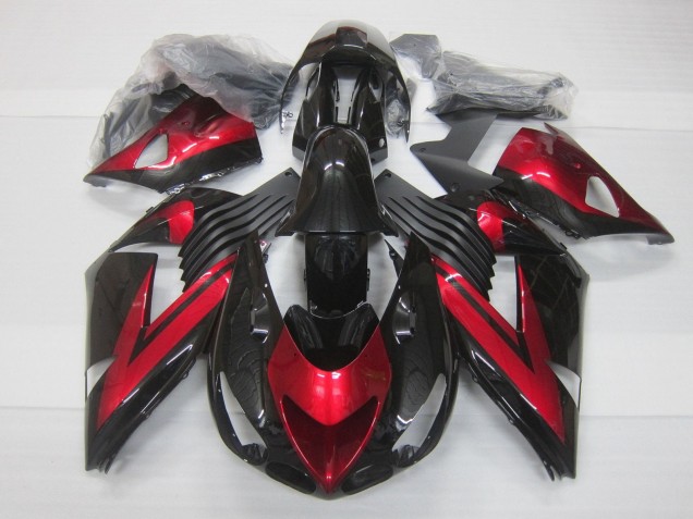Carenados Moto Kawasaki ZX14R ZZR1400 2006-2011 - Rojo Caramelo Negro Brillante Fábrica