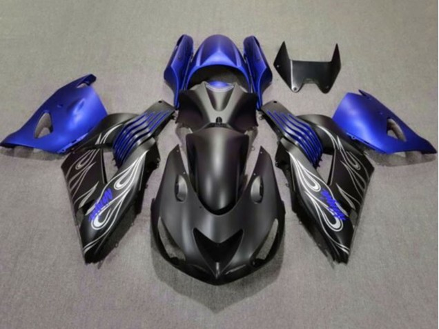 Carenados Moto Kawasaki ZX14R ZZR1400 2006-2011 - Negro Mate Azul Plata Llama Fábrica