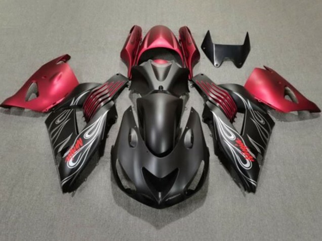 Carenados Moto Kawasaki ZX14R ZZR1400 2006-2011 - Negro Mate Rojo Plata Llama Fábrica