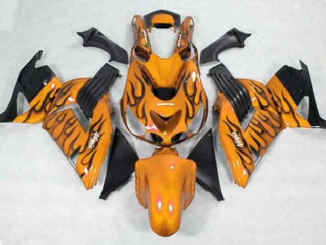 Carenados Moto Kawasaki ZX14R ZZR1400 2006-2011 - Naranja Negro Llama Fábrica