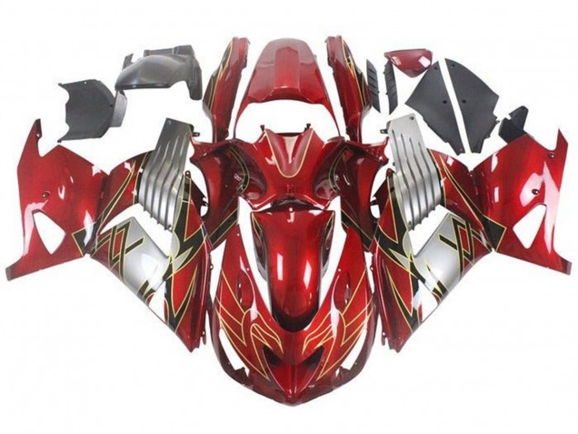 Carenados Moto Kawasaki ZX14R ZZR1400 2006-2011 - Rojo Plata Negro Oro Fábrica