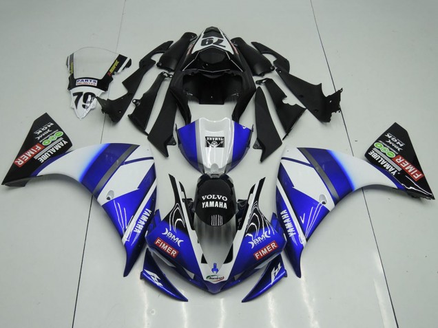 Carenados Moto Yamaha YZF R1 2012-2014 - Blanco Azul Negro Brillante Volvo Fimer Yamalube Fábrica