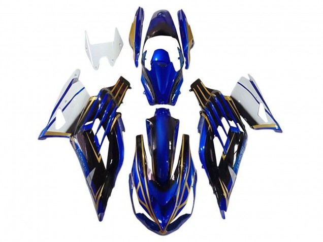 Carenados Moto Kawasaki ZX14R ZZR1400 2012-2024 - Blanco Oro Azul Negro Raya Fábrica
