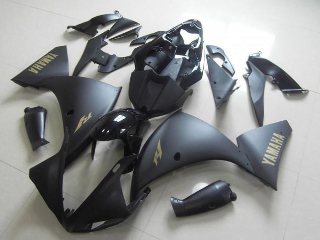 Carenado Moto Yamaha YZF R1 2012-2014 - Negro Brillante Negro Mate Oro Calcomanías Fábrica