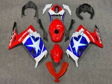 Carenados Moto Kawasaki EX300 2013-2024 - Blanco Rojo Azul Estrella Captain America Fábrica