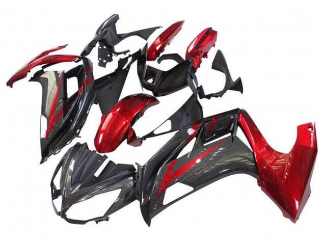 Carenados Moto Kawasaki Ninja 650 EX650 2012-2016 - Rojo Negro Falso FibraCarbono Fábrica