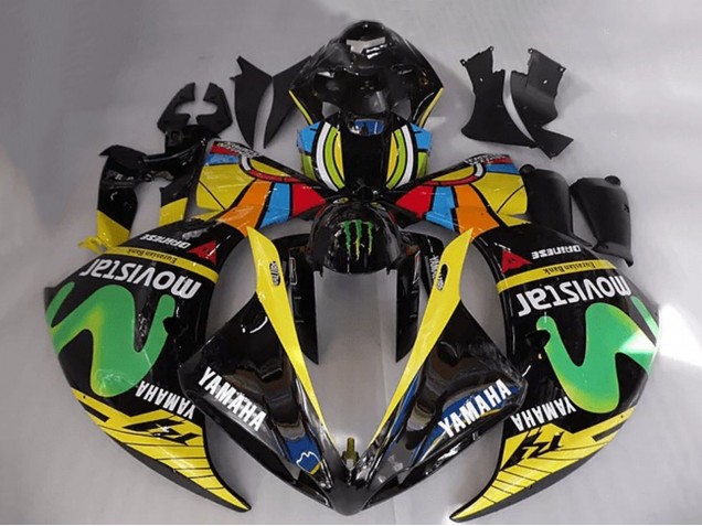 Carenados Moto Yamaha YZF R1 2012-2014 - Negro Brillante Amarillo Verde Blanco Azul MoviStar Monstruo Fábrica