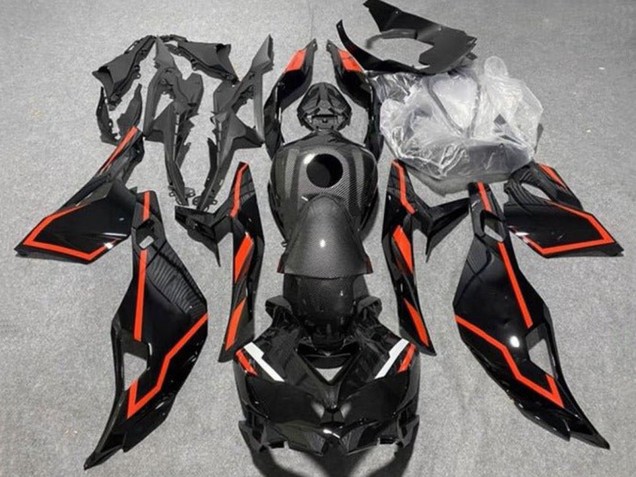 Carenados Moto Kawasaki ZX25R ZX-25R 2019-2025 - Negro Falso FibraCarbono Rojo Fábrica