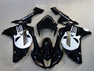Carenados Moto Kawasaki ZX6R 2007-2008 - Negro Blanco Cráneo Fábrica