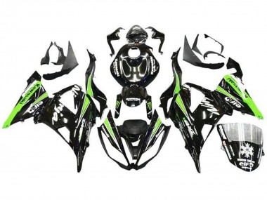 Carenados Moto Kawasaki ZX6R 2013-2018 - Negro Brillante Verde Blanco Monstruo Nieve Fábrica