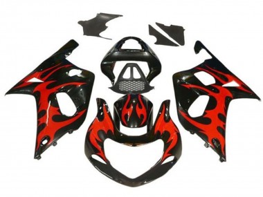 Carenados Moto Suzuki GSXR1000 2000-2002 - Negro Brillante Rojo Tribal Fábrica