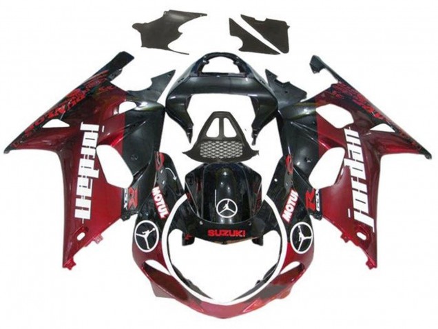 Carenados Moto Suzuki GSXR1000 2000-2002 - Negro Brillante Rojo Oscuro Jordan Fábrica