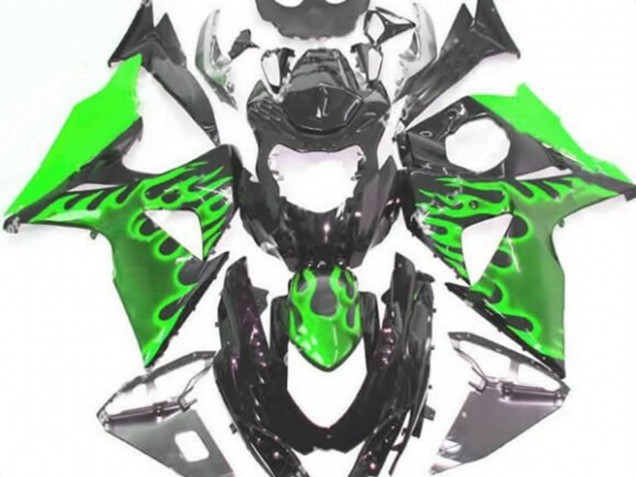 Carenados Moto Suzuki GSXR 1000 2009-2016 - Negro Brillante Verde Llama Fábrica