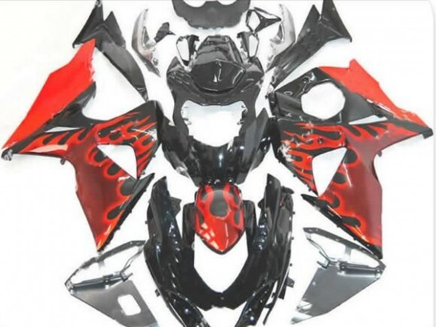 Carenados Moto Suzuki GSXR 1000 2009-2016 - Negro Brillante Rojo Llama Fábrica